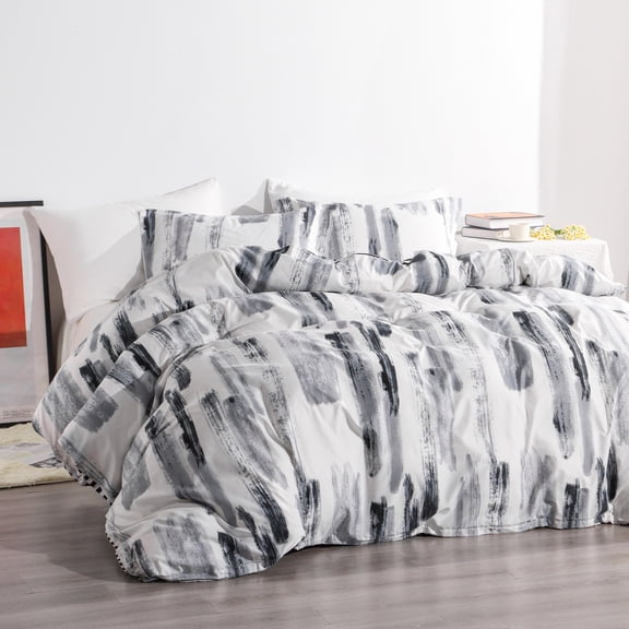 Organictune 2 Piece Microfiber Printed Duvet Cover Set, Ultra Soft and Breathable Comforter Cover Set with Hidden Zipper and Pillow Sham, Ink Pattern, Twin