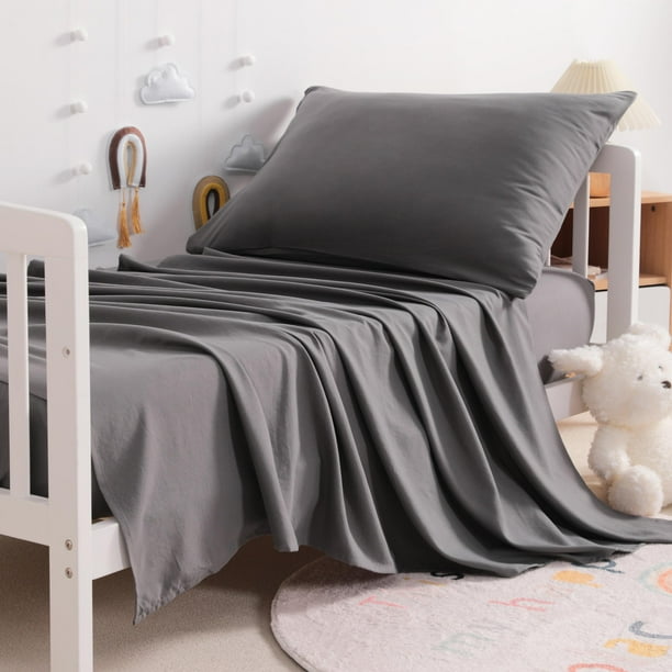 Organictune 3 Pieces Microfiber Toddler Bed Sheet Set Easy care and Breathable Crib Bedding Set for Boys and Girls Dark Gray Include Crib Fitted