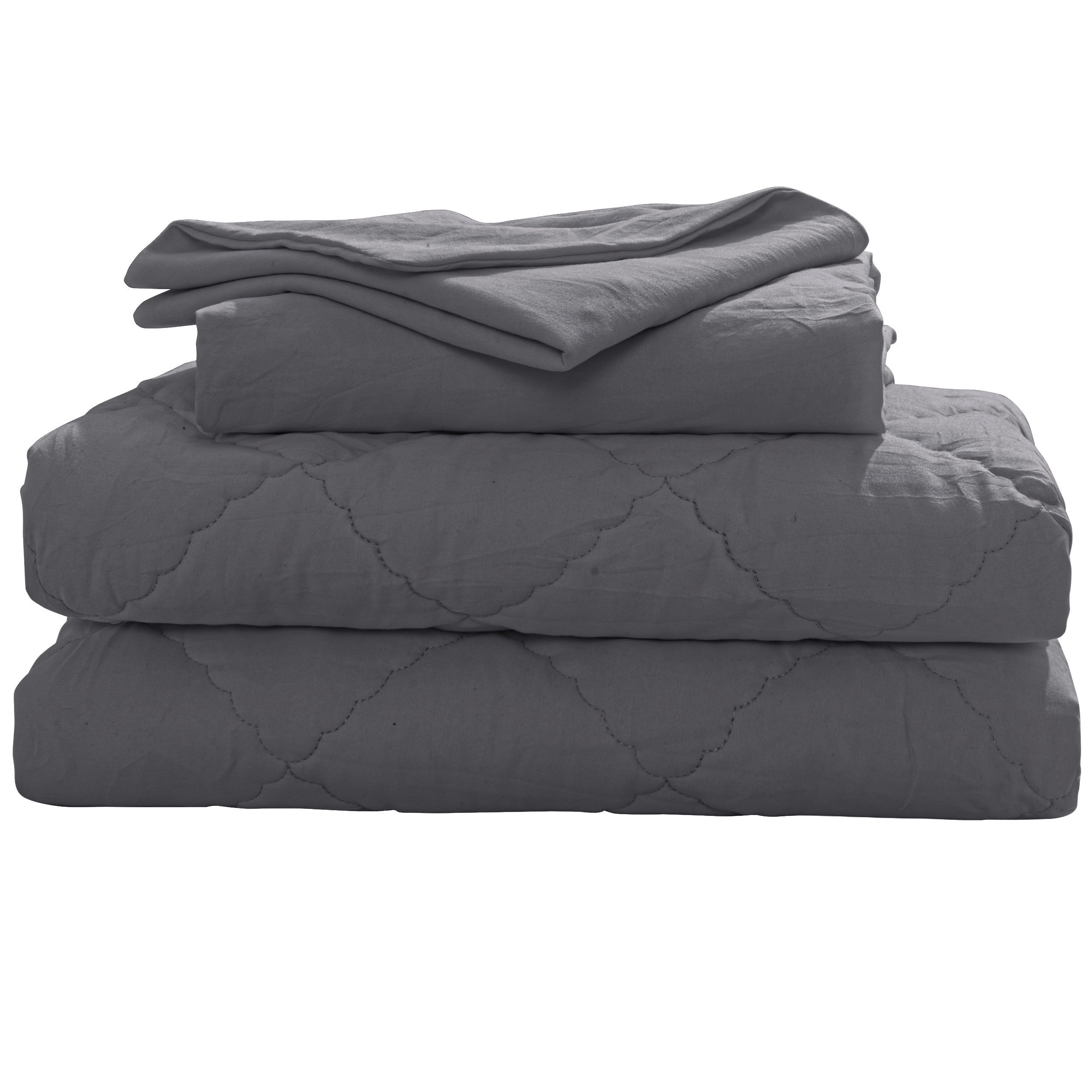 Organictune 4 Piece Microfiber Toddler Bedding Set, Breathable Crib Sheet Set for Boys and Girls, Includes Quilted Comforter, Flat Top Sheet, Fitted Sheet, Envelope Pillowcase, Dark Gray