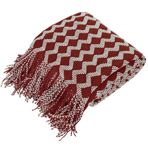 Organictune All Season Knitted Acrylic Throw Blanket, Warm and Lightweight Decorative Blanket for Couch, Sofa, Bed, Reversible, 51" x 67 " with 7" tassels, Red Wave