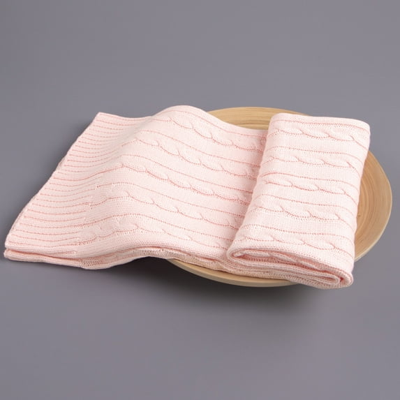 Organictune Cotton Cable Knitted Toddler Throw Blanket, Soft Warm and Breathable Crib Blanket for Boys and Girls, 30" x 40", Baby Pink