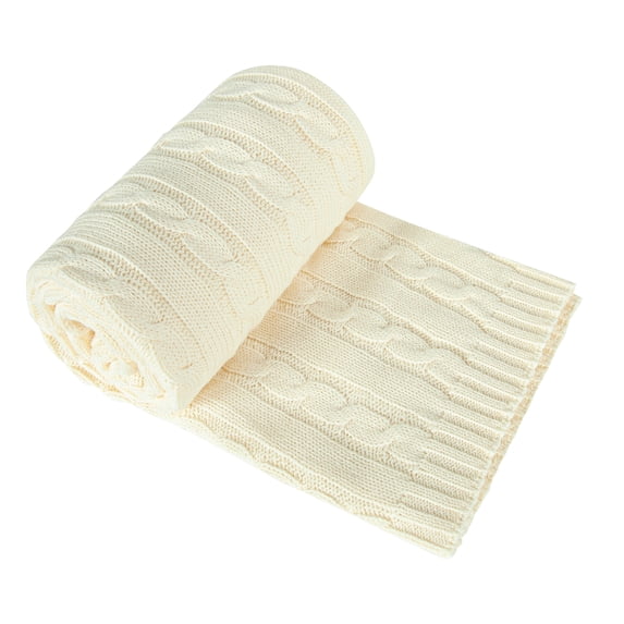 Organictune Cotton Cable Knitted Toddler Throw Blanket, Soft Warm and Breathable Crib Blanket for Boys and Girls, 30" x 40", Ivory