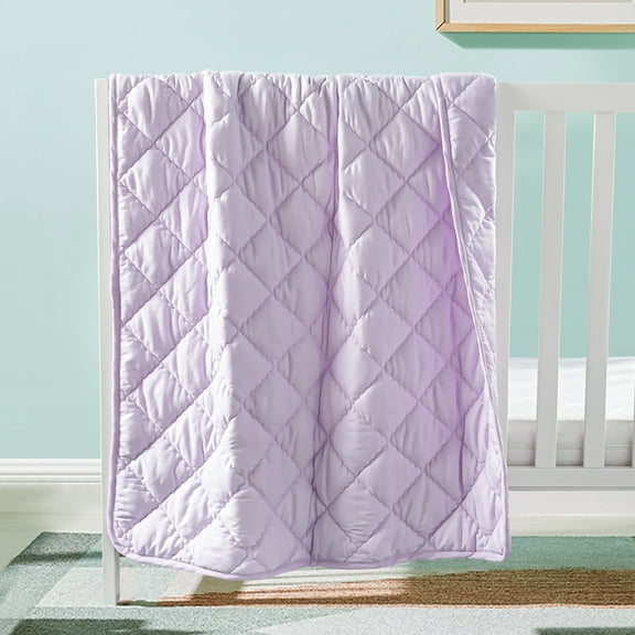 Organictune Microfiber Down Alternative Machine Washable Toddler Comforter, Super Soft and Lightweight Kids Crib Quilted Blanket for Stroller, Travel, Light Purple, 43"x60"