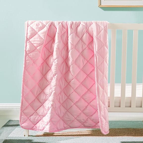 Organictune Microfiber Down Alternative Machine Washable Toddler Comforter, Super Soft and Lightweight Kids Crib Quilted Blanket for Stroller, Travel, Pink, 39"x47"