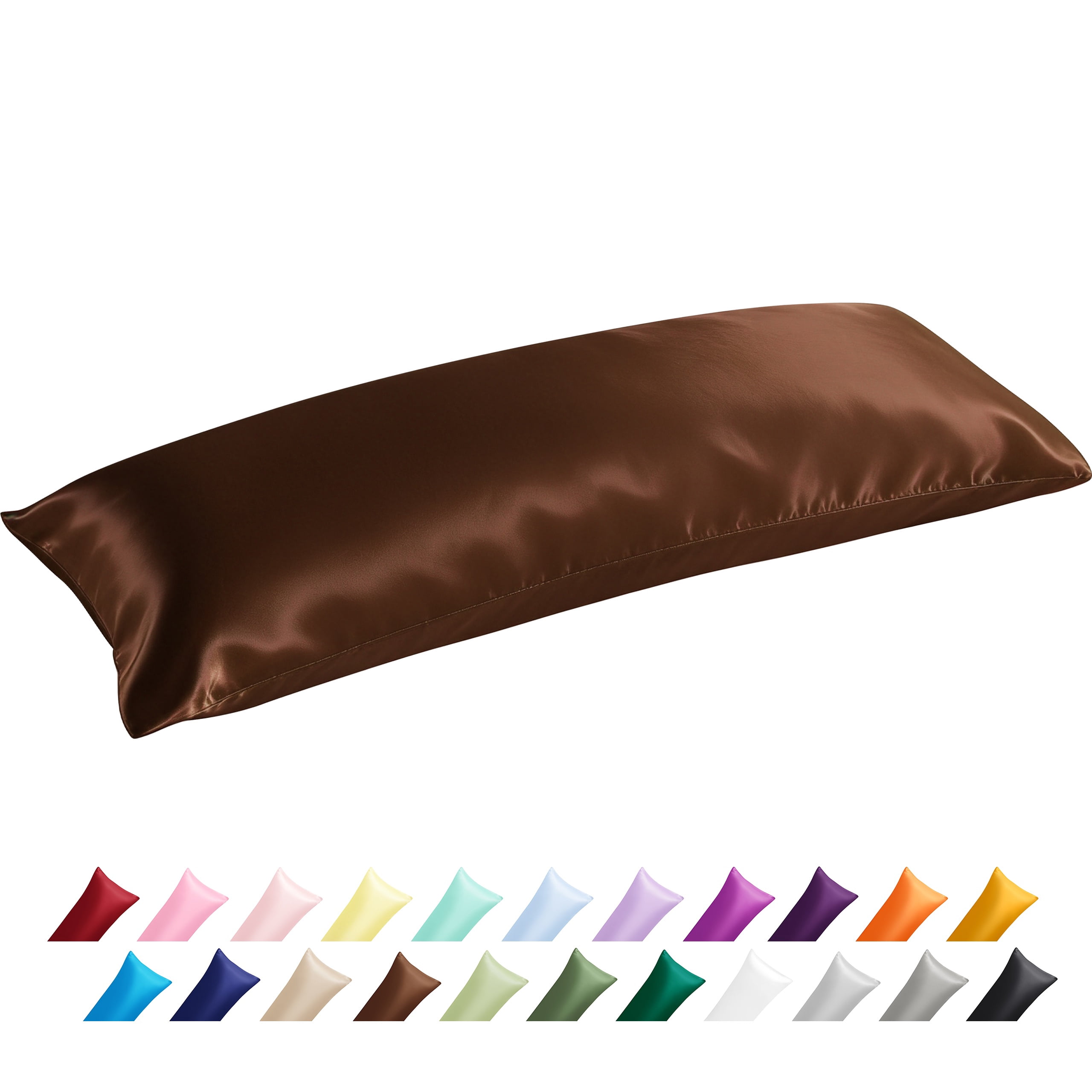 Organictune Satin Body Pillowcase for Hair and Skin, Luxurious and Silky Envelope Closure Body Pillow Cover, Brown, 20" x 54", 2 Pack