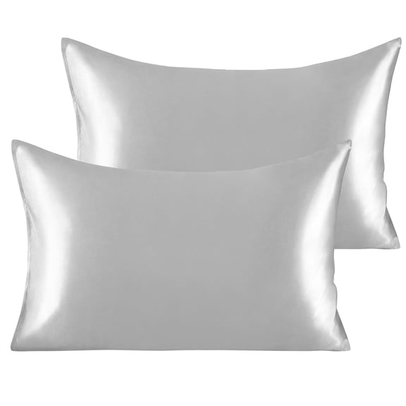 Satin Toddler Pillowcases with Envelope Closure, Luxury and Silky Travel Pillow Covers, 14" x 20", Silver Gray, 2 Pack