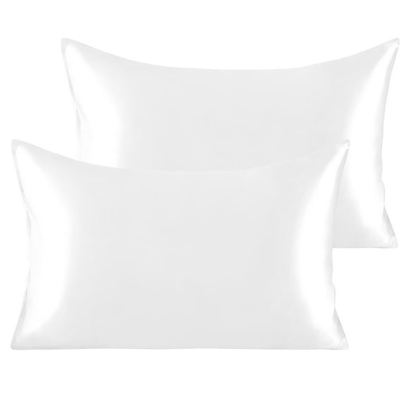 Satin Toddler Pillowcases with Envelope Closure, Luxury and Silky Travel Pillow Covers, 14" x 20", White, 2 Pack