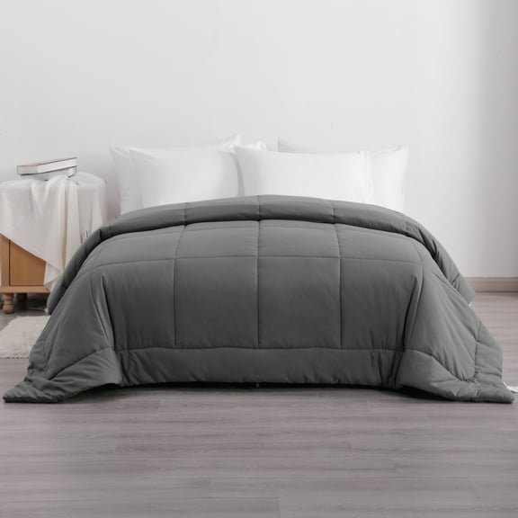 Organictune Ultra Soft Down Alternative Comforter, Lightweight and Breathable Quilted Duvet Insert, All-Season, Dark Gray, Twin Size, 68" x 90"