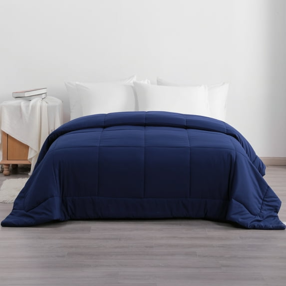 Organictune Ultra Soft Down Alternative Comforter, Lightweight and Breathable Quilted Duvet Insert, All-Season, Navy Blue, Queen Size, 104" x 90"