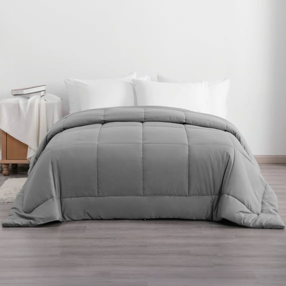 Organictune Ultra Soft Down Alternative Comforter, Lightweight and Breathable Quilted Duvet Insert, All-Season, Smoke Gray, Queen Size, 90" x 90"