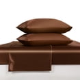 thumbnail image 1 of Luxury Satin California King Sheet Set, Coffee 4-Piece, Silky Deep Pocket Fitted Sheet for Hair and Skin, 1 of 8