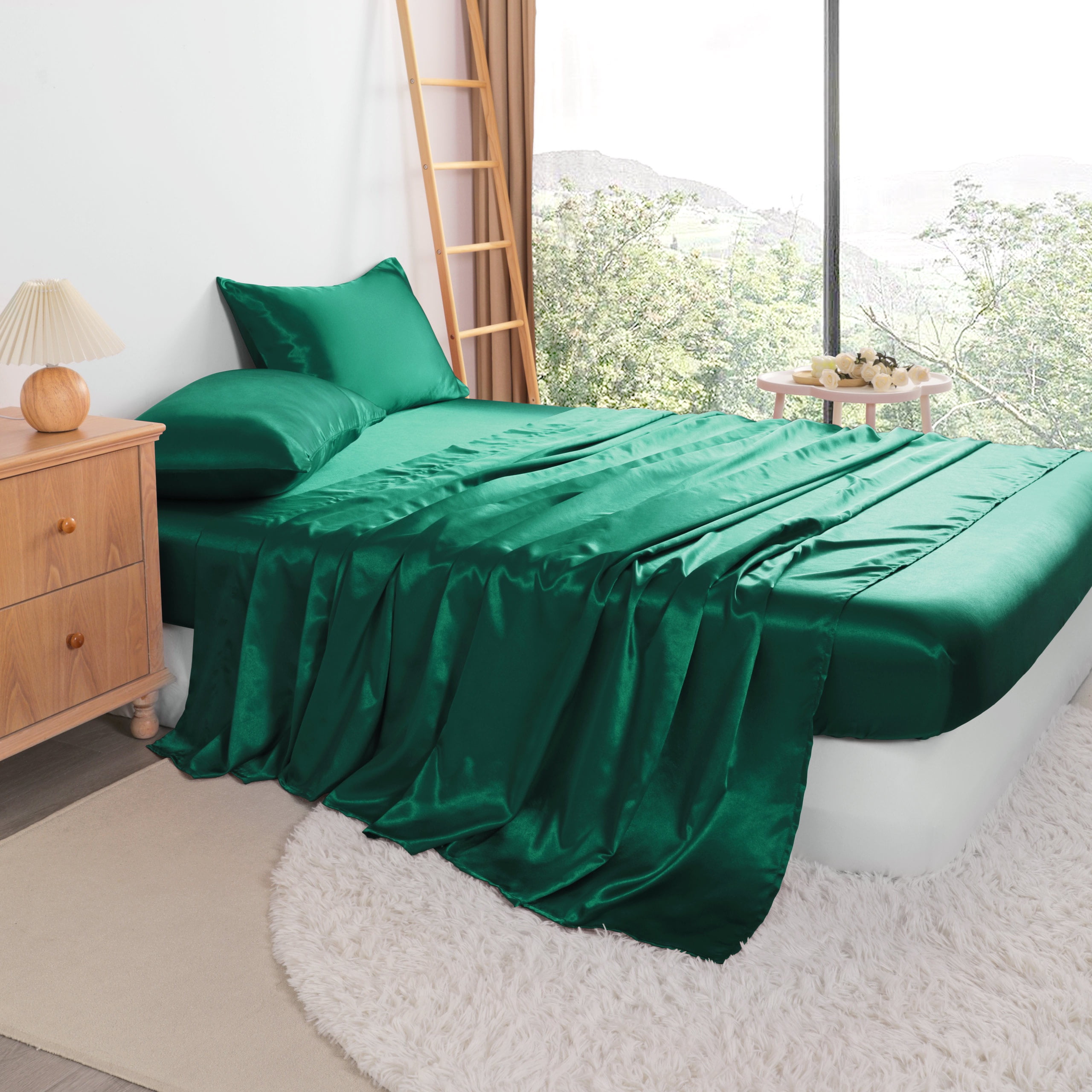 Pure Silk Sheet Set in Forest Green for Queen 8-Inch Deep Mattress - Luxurious Comfort