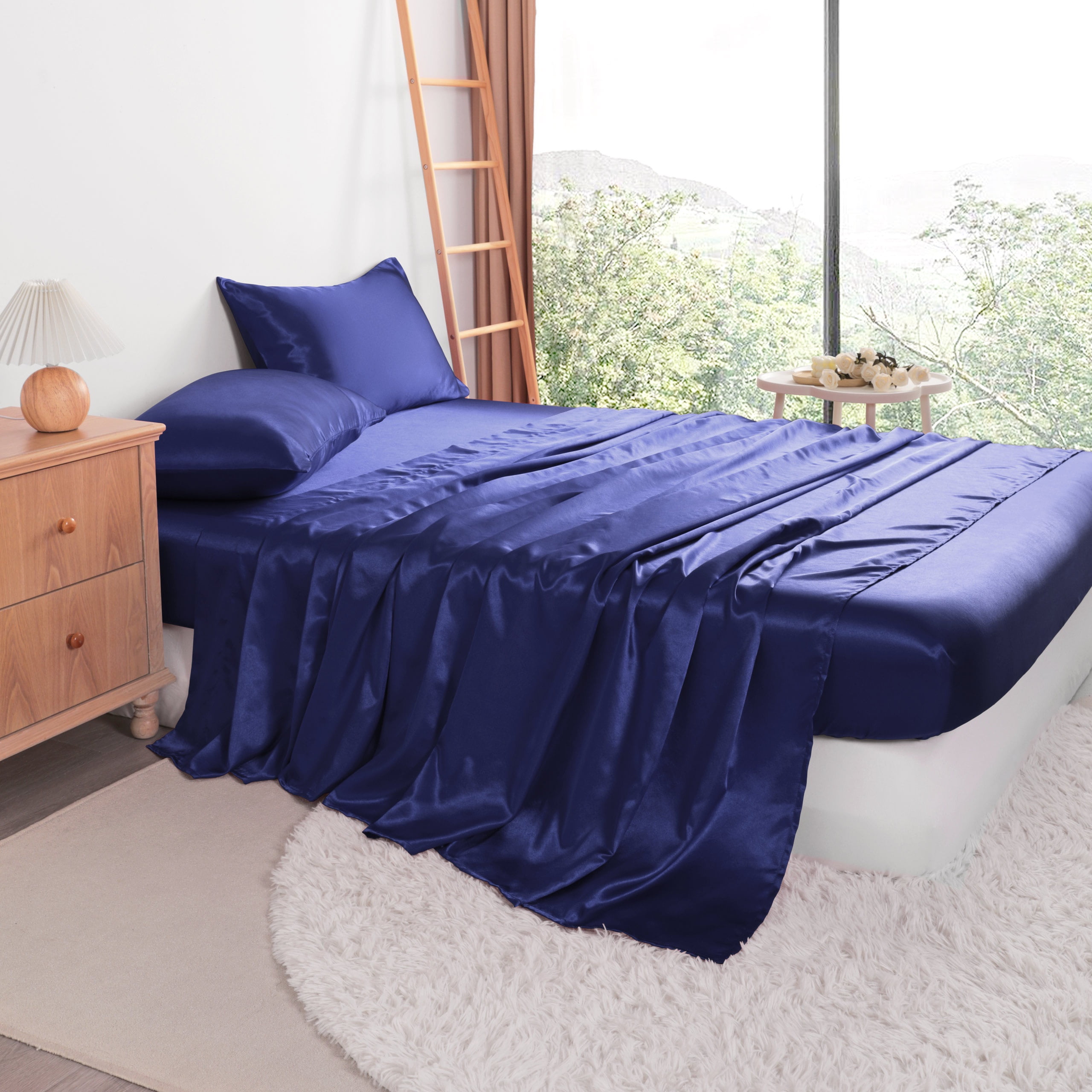 Organictune Ultra Soft and Breathable Satin Bed Sheet Set, Luxury Silky