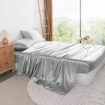 Organictune Ultra Soft and Breathable Satin Bed Sheet Set, Luxury Silky Bedding Set with Deep Pocket, Silver Gray, Twin, 3 Piece
