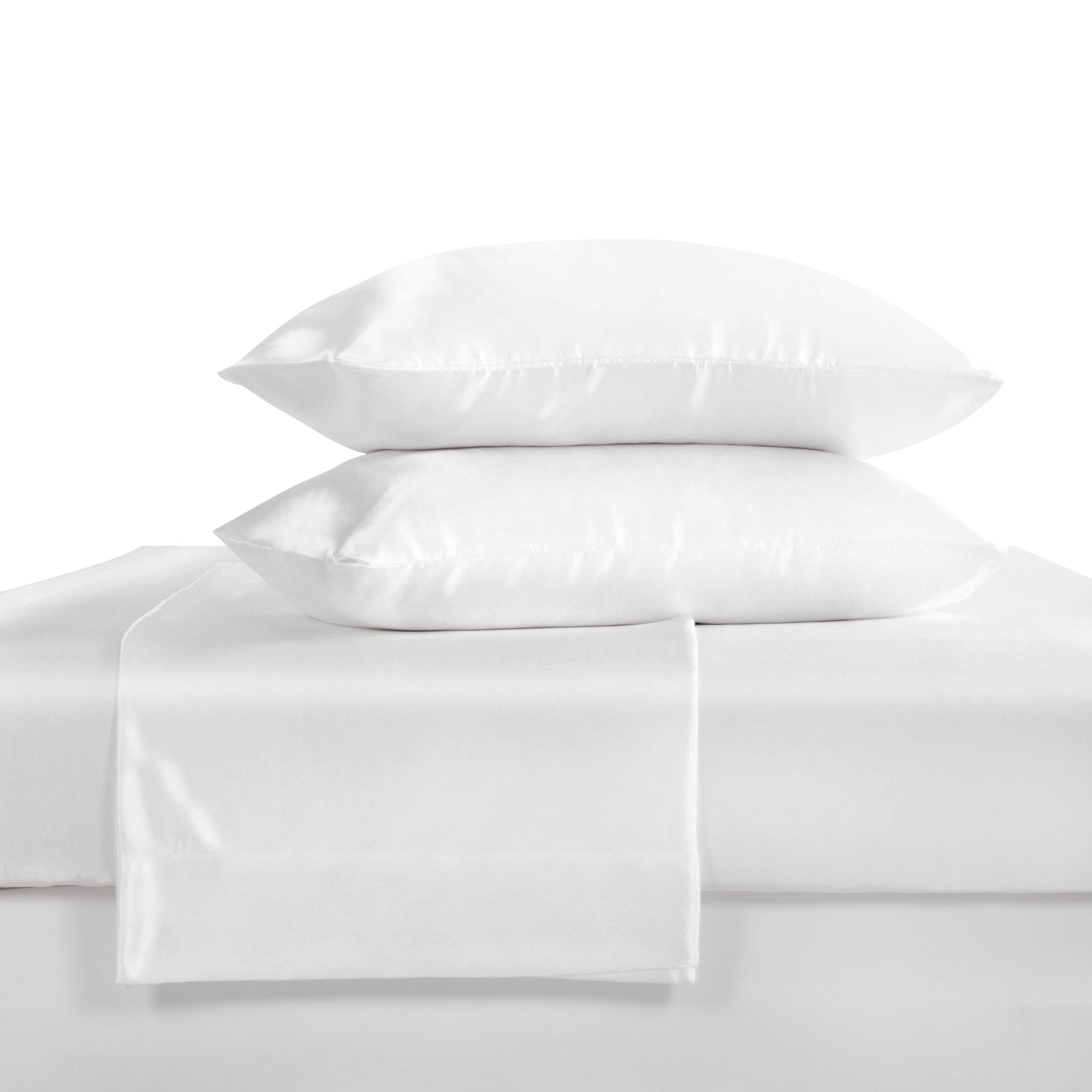 Luxury Satin Twin-XL Sheet Set, White 3-Piece, Silky Deep Pocket Fitted ...