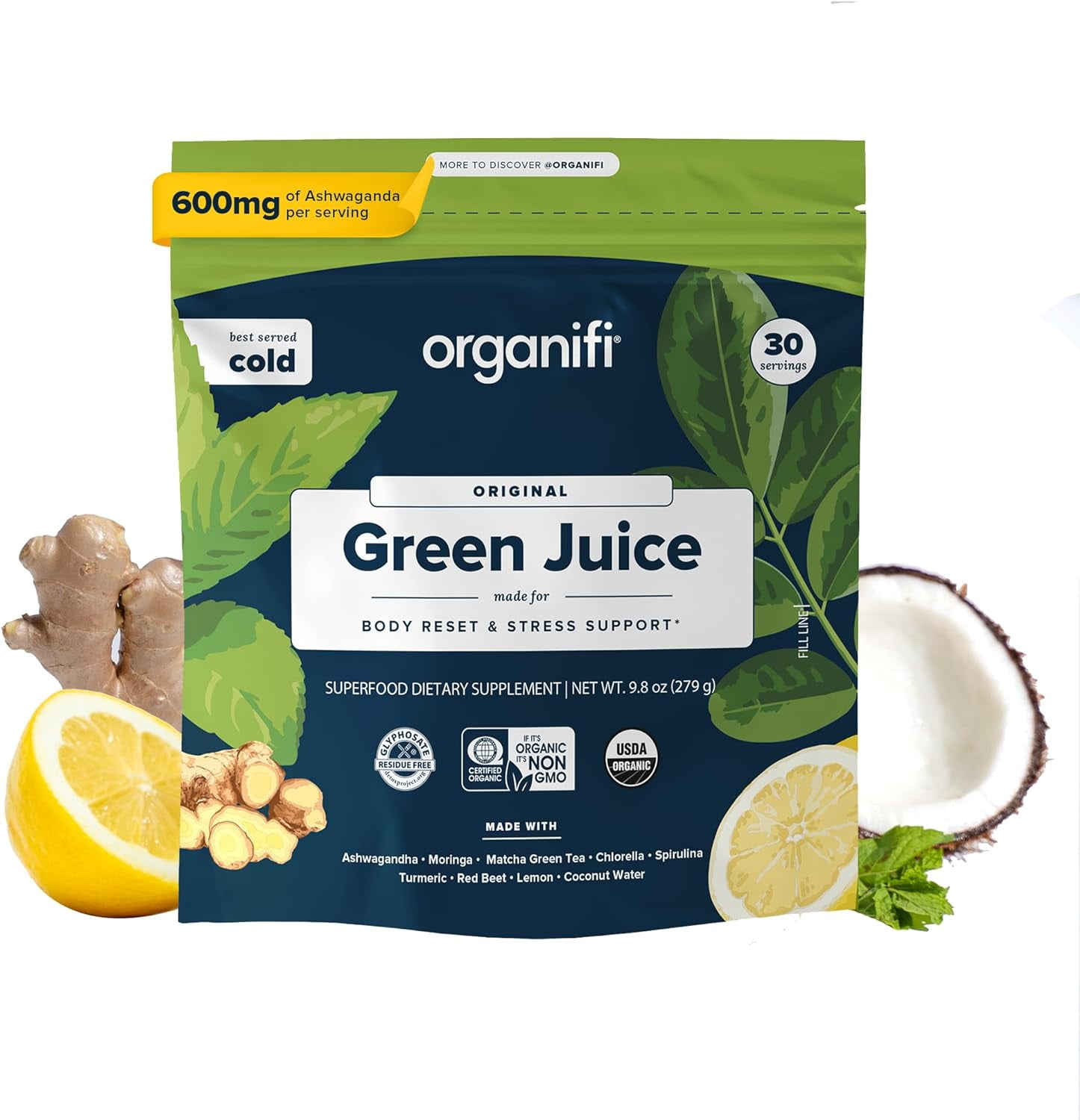 Organifi Green Juice Powder Supplement with Organic Spirulina