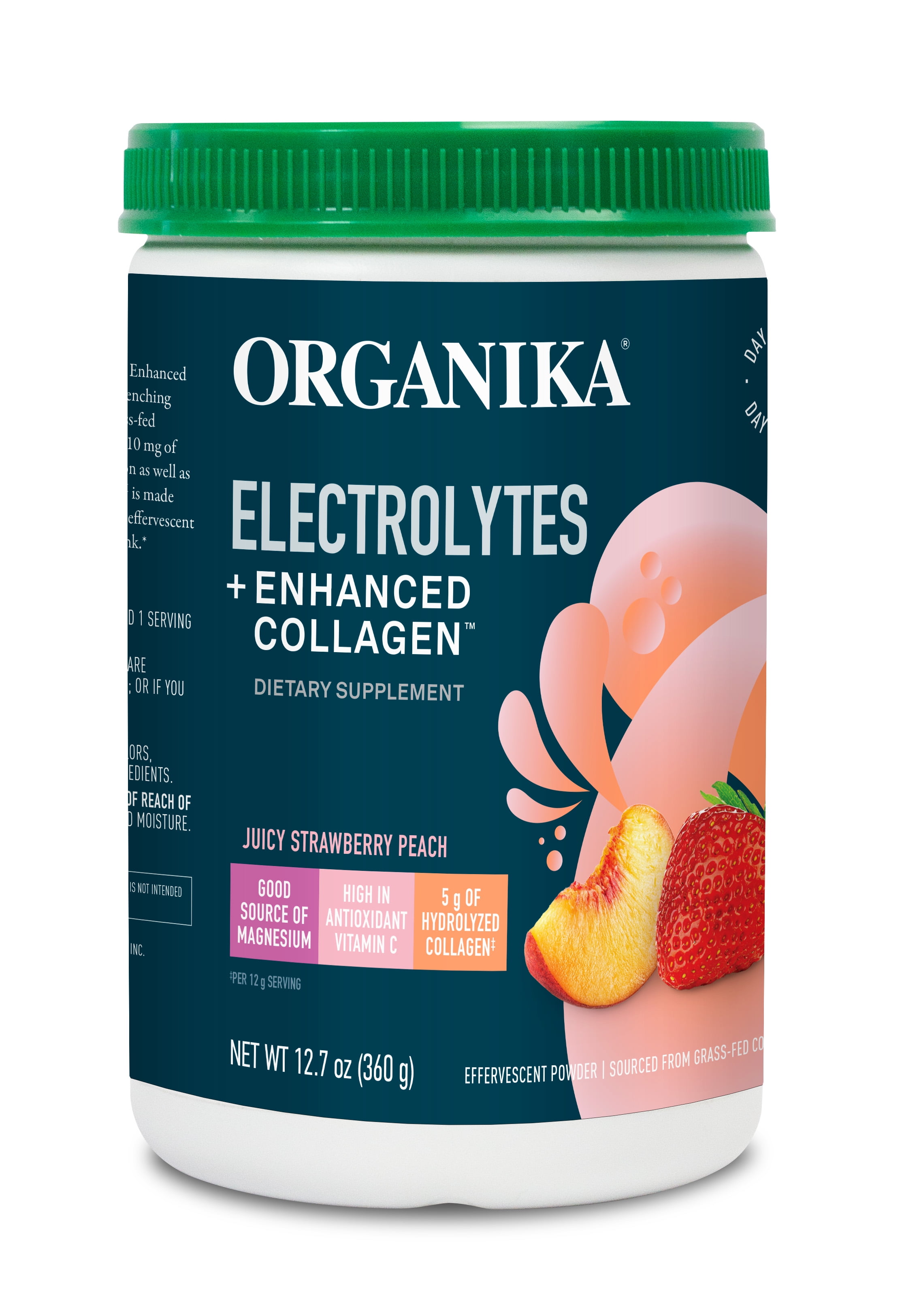 Organika Sports Hydration Drink Mix - 5g Protein, Collagen, Electrolytes, Vitamins, No Sugar - Strawberry Peach - 30 Servings