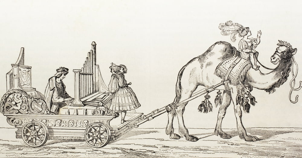 The Organist Paul Hoffaner Playing In A Carriage Drawn By A Camel After A Work By Albrecht Durer From El Mundo Ilustrado Published Barcelona 1880 Canvas Art - Ken Welsh Design Pics (40 x 20)