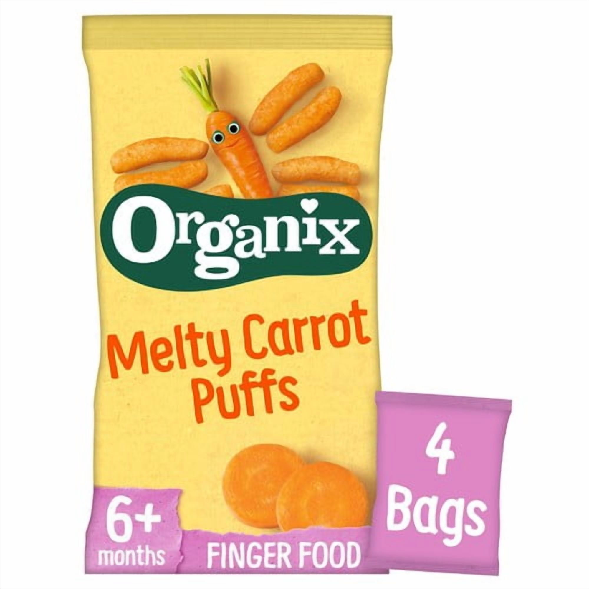 Organix Melty Organic Carrot Baby Puffs Multipack 6 months+ 4 x 18g, British Import (Pack of 2)
