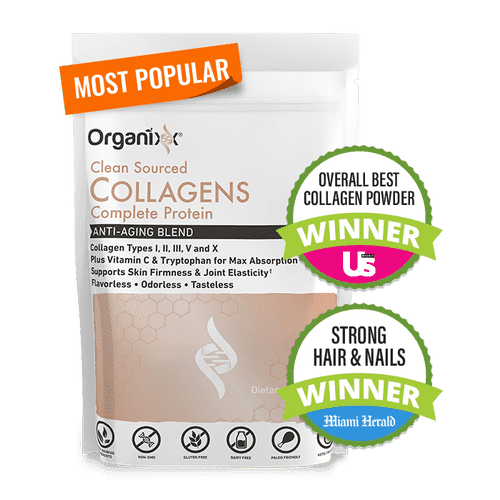 Organixx Clean Sourced Collagen Powder, Hydrolyzed Protein Powder Collagen Peptides with Vitamin C, For Skin, Joints, Hair & Nails, Aging Support, Unflavored, 20 Servings