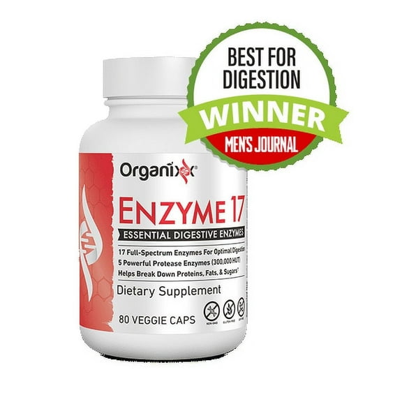 Organixx Enzyme 17 Essential Digestive Enzymes for Gut Health, 17 Enzyme Blend for Optimal Digestion, Support for Bloating, Gas, Nutrient Absorption and Immunity, 80 Veggie Capsules
