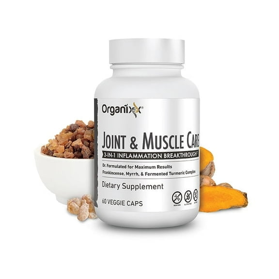 Organixx Joint & Muscle Care Joint Support Supplement 3-in-1 Inflammatory Support Formula with Turmeric, Frankincense & Myrrh, Helps with Flexibility, 60 Capsules