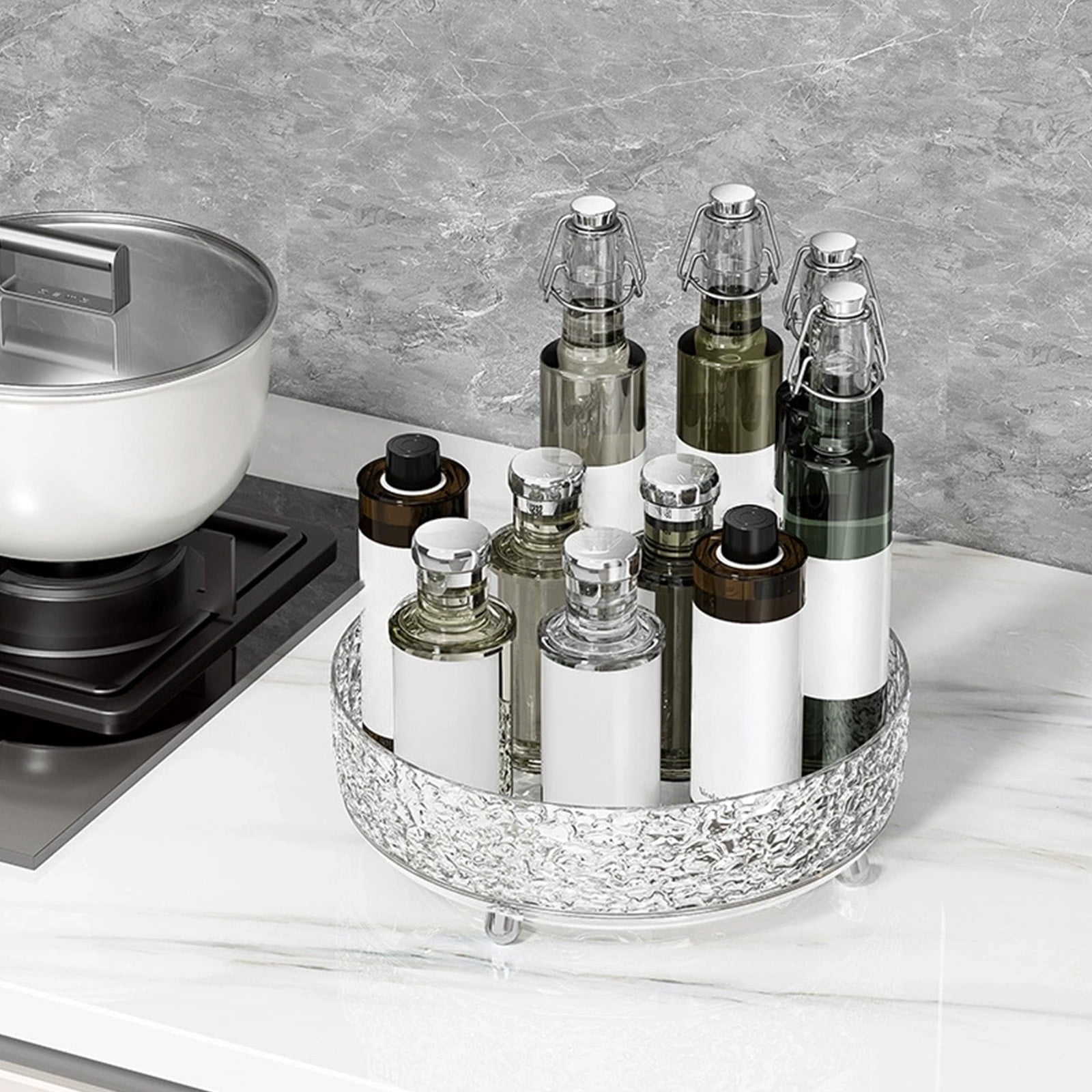 Organizador de cocina con plato giratorio para armario, cosméticos, despensa, refrigerador, encimera, organizador giratorio para especias, condimentos y repostería.