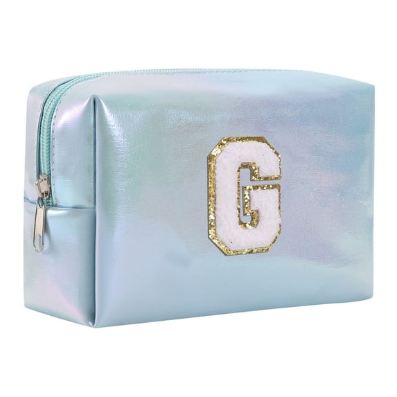 Large Capacity Embroidered Alphabet Makeup Bag Toiletry Bag Travel Storage Bag Clutch Handbag Cosmetic Bag Blue Makeup Organizer Tray with Dividers