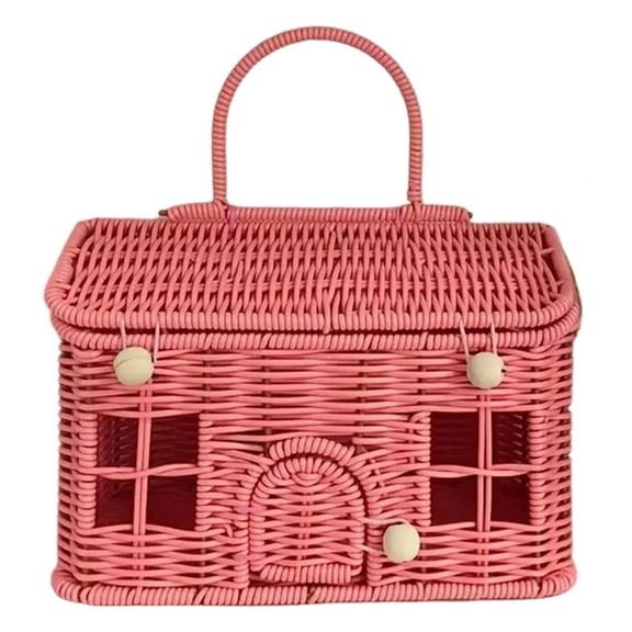 Organization Solution Shaped PP Picnic Tabletop with Lid and Handle Button Closure Wicker-Style Weave Durable Carry Handles for Home Storage and Craft Use