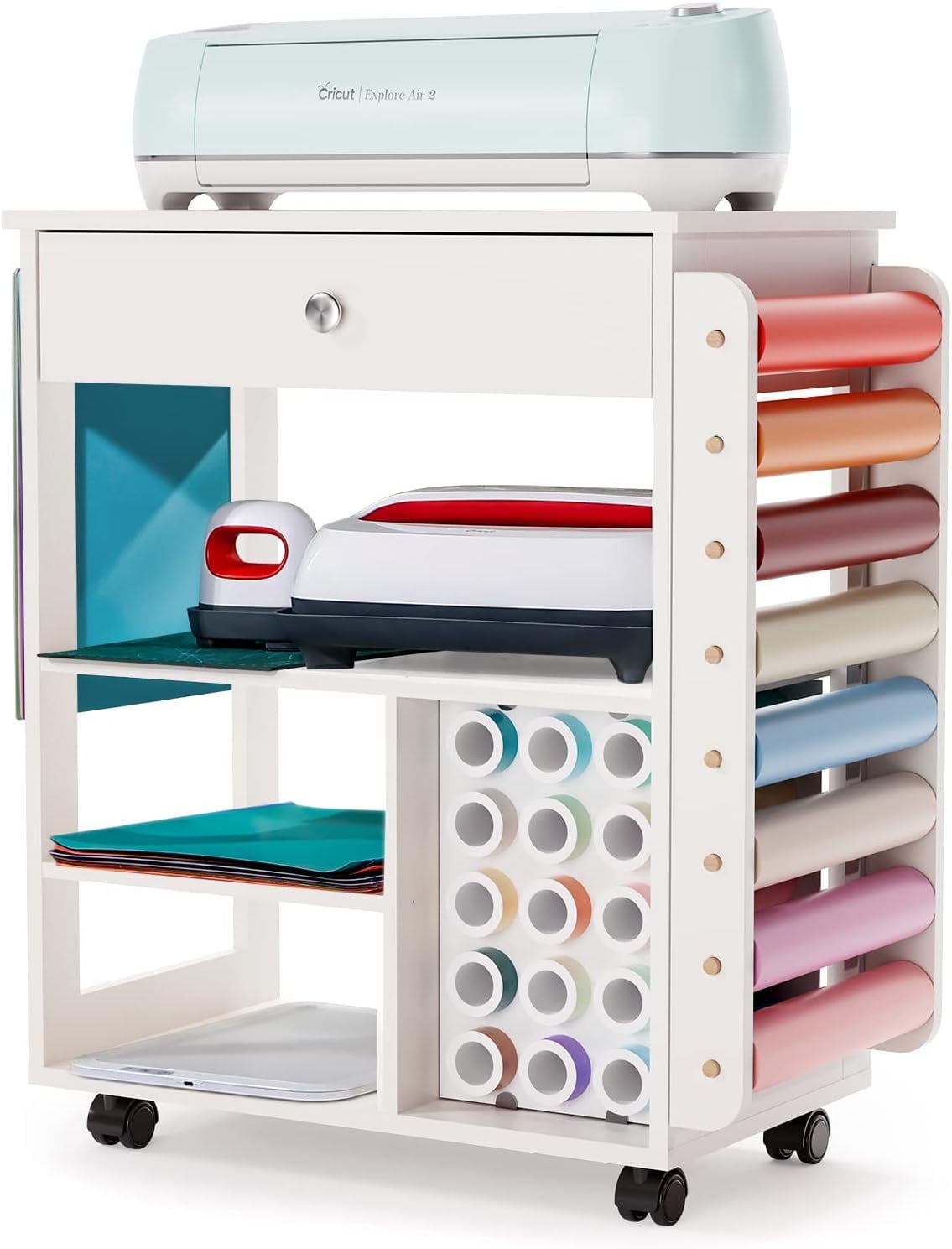 Cricut Compatible Storage Cart, Rolling Craft Organizer with Vinyl
