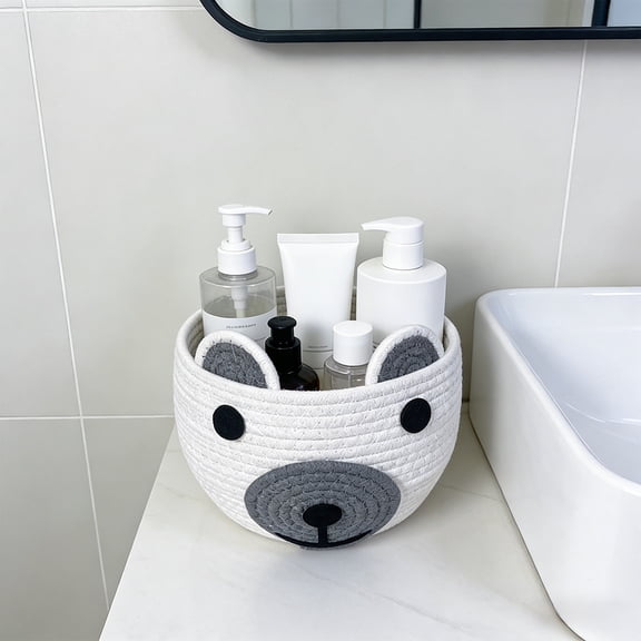 Organization and Storage Clearance, Cute Basket For Nursery Small Shower Gift Basket Round Woven Rope Storage Blanket 0rganizer With Ears Handles Blanket Towel Decor Storage