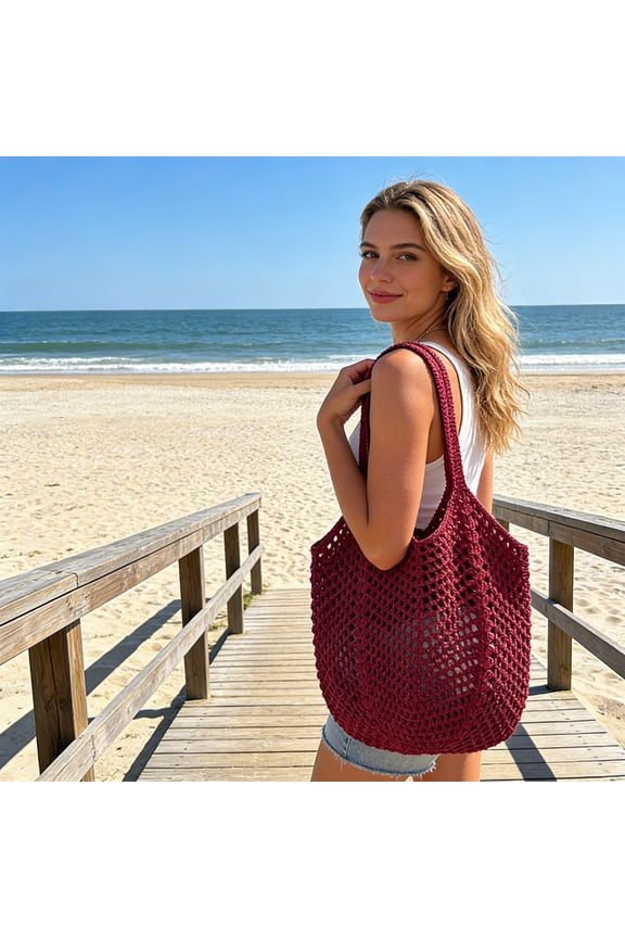 Organization and Storage Clearance, Grass Woven Bag Vacation Bag Shoulder Bag Hollowed Out Lazy Style Beach Bag Women's Casual Thread Large Capacity Woven Bag