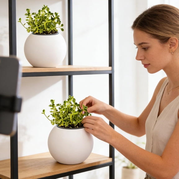 Organization Storage Clearance Sale! Lazy Selfs Absorbing Flowerpot Green Plants Flowers Spherical Plastic Flowerpot Creatives Desktop Decoration Personalized Spherical Shape