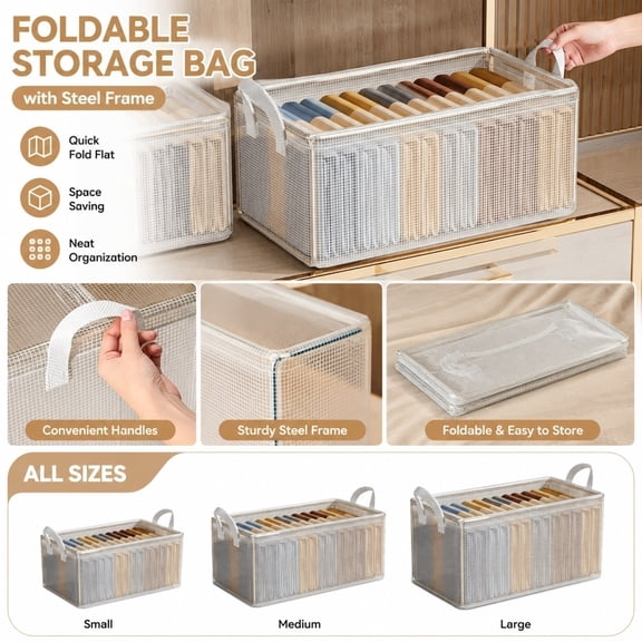 Organization and Storage, Closet Storage, Storage Organizer, Dorm Organization, 19X12X8 Inch Steel Frame Supported Collapsible Storage Bag, Fast Flattening Foldable Structure for