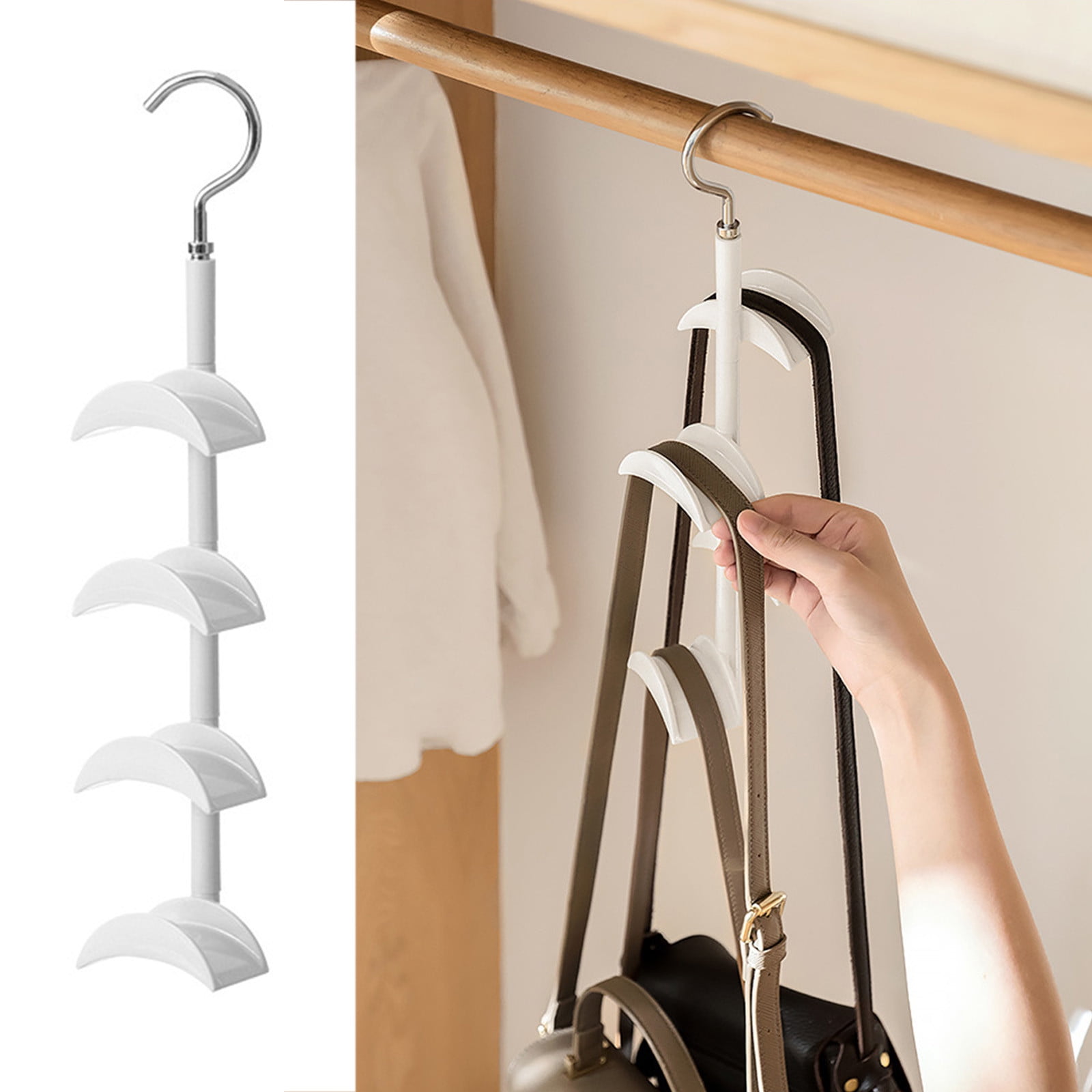 Bomutovy 2 Pack Purse Organizer for Closet Scarf Storage Purse Hanger 360°  Rotating Hanging Purse Holder Purse Rack with 4 Hooks for Bag Tie Belt