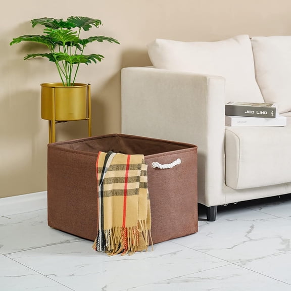 Organization and Storage for Organizing - Extra Jumbo 3 Pack 20.5x15.7x13.8 inch Fabric Storage Bin for Shelves, Storage cubes for Decorative Shoes Towel Blanket Closet (Brown)