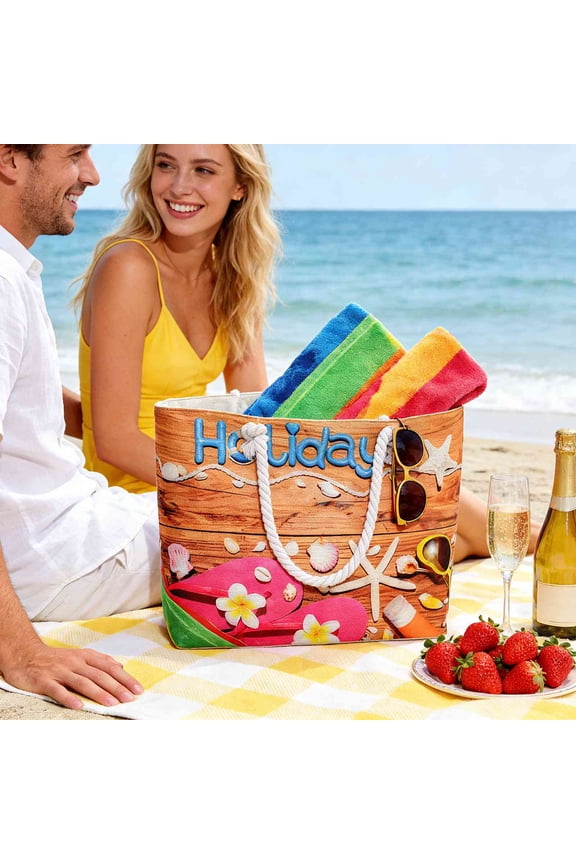 Organization and Storage Clearance, Versatile Tote Bag Beach Bag Rope-Handled Fashionable Large Capacity Beach Bag Travel Shopping Tote