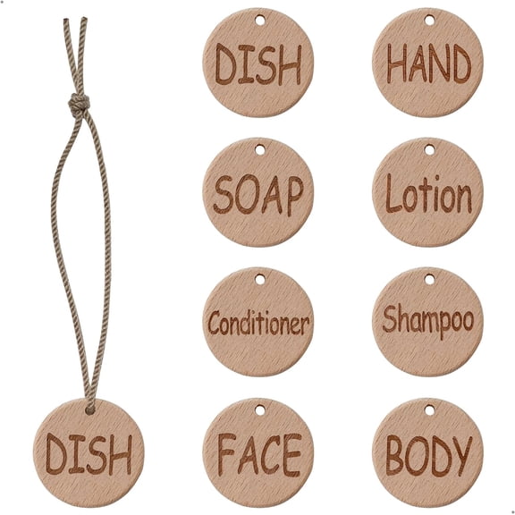 Organize Your Home with 8 Handmade Wooden Labels for Bottles - Dish, Hand, SOAP, Lotion, Shampoo, Conditioner, Body and FACE - Perfect for Soap Dispensers in Your Kitchen and Bathroom