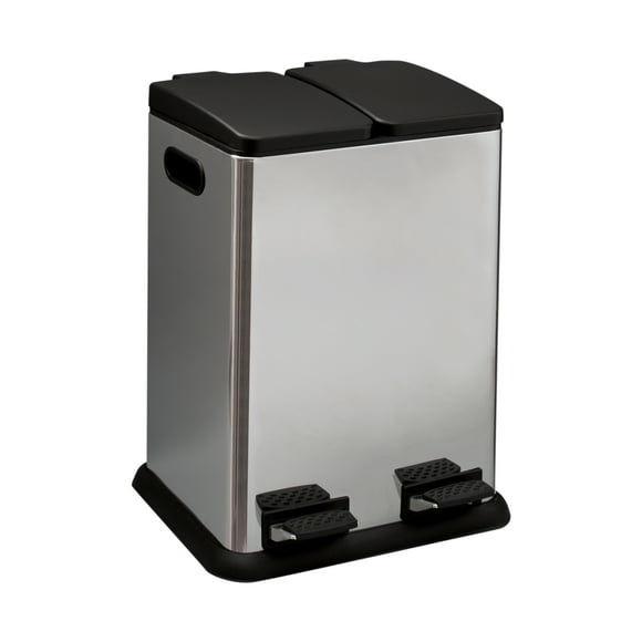 Organize It All 2 Compartment 40 Liter Step-on Recycling Bin in Stainless Steel, 18.37 x 17 x 24