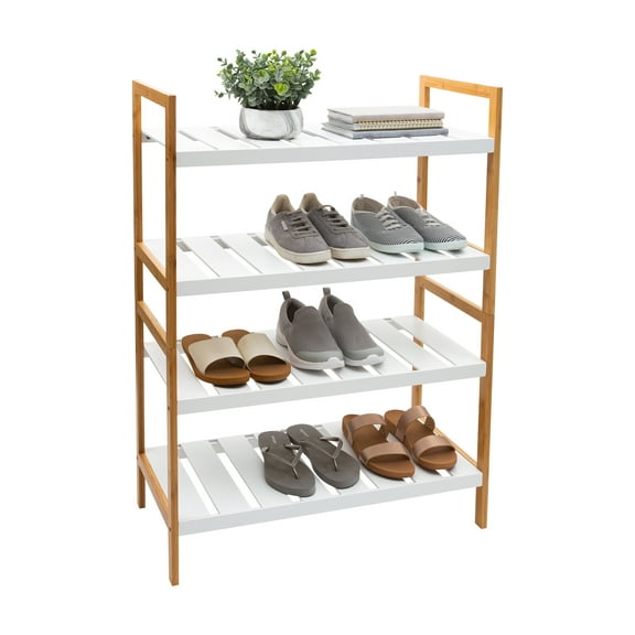 Organize It All 2 Pack Sonora Bamboo 4 Tier Stackable 12 Pair Shoe Rack in White