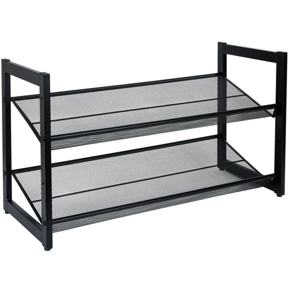 Organize It All 2 Tier Adjustable Mesh Shoe Rack in Black
