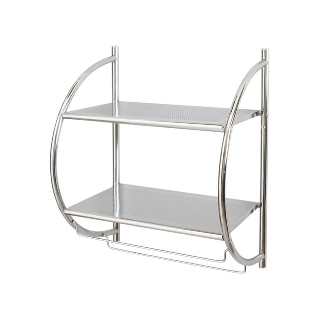 Organize It All 2 Tier Metal Wall Mount Shelf with Towel Bars, Chrome