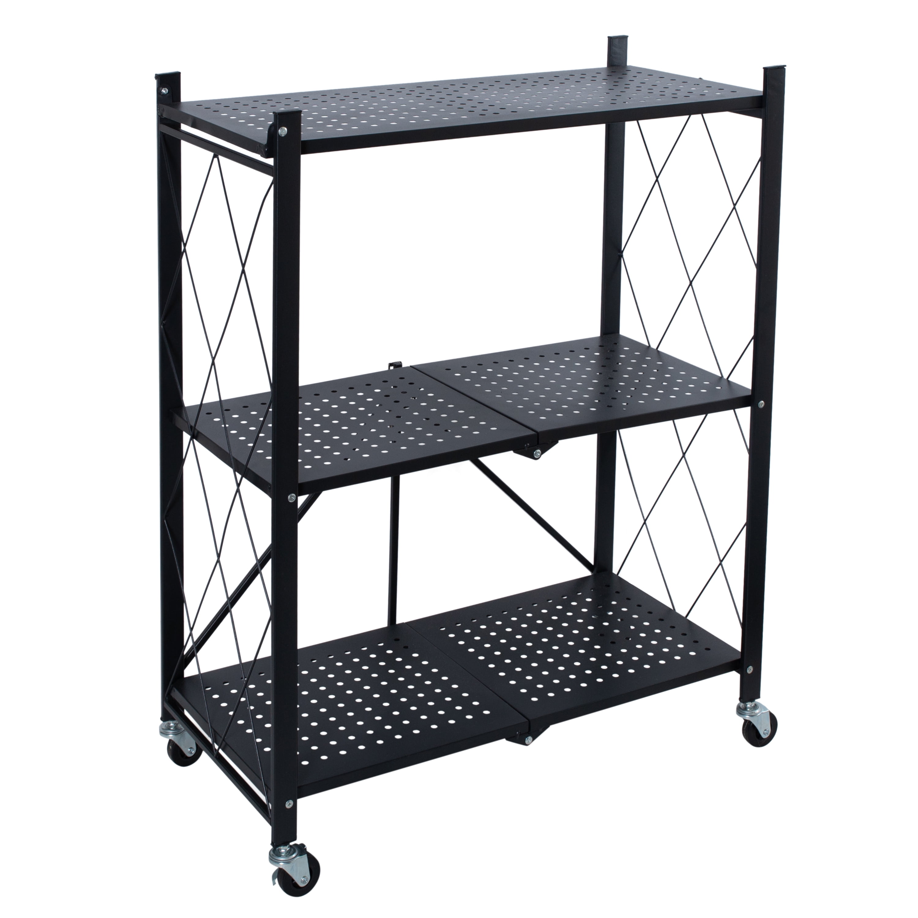 Organize It All Foldable Metal Rack with Wheels in Black - 3 Tier