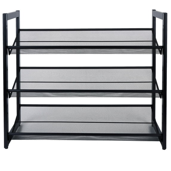 Organize It All 3 Tier Adjustable Mesh Shoe Rack in Black
