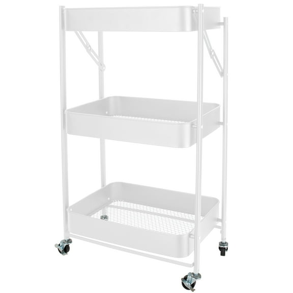 Organize It All 3 Tier Folding Utility Rolling Storage Cart in White