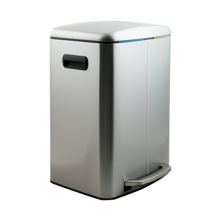 Organize It All 40 L Dual Compartment Recycling Bin, 17.5" x 16.2" x 23.6", Stainless Steel