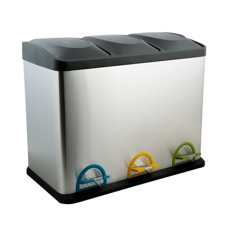 Organize It All 45 Liter 3 Compartment Stainless Recycle Bin, 24" x 13.5" x 19"