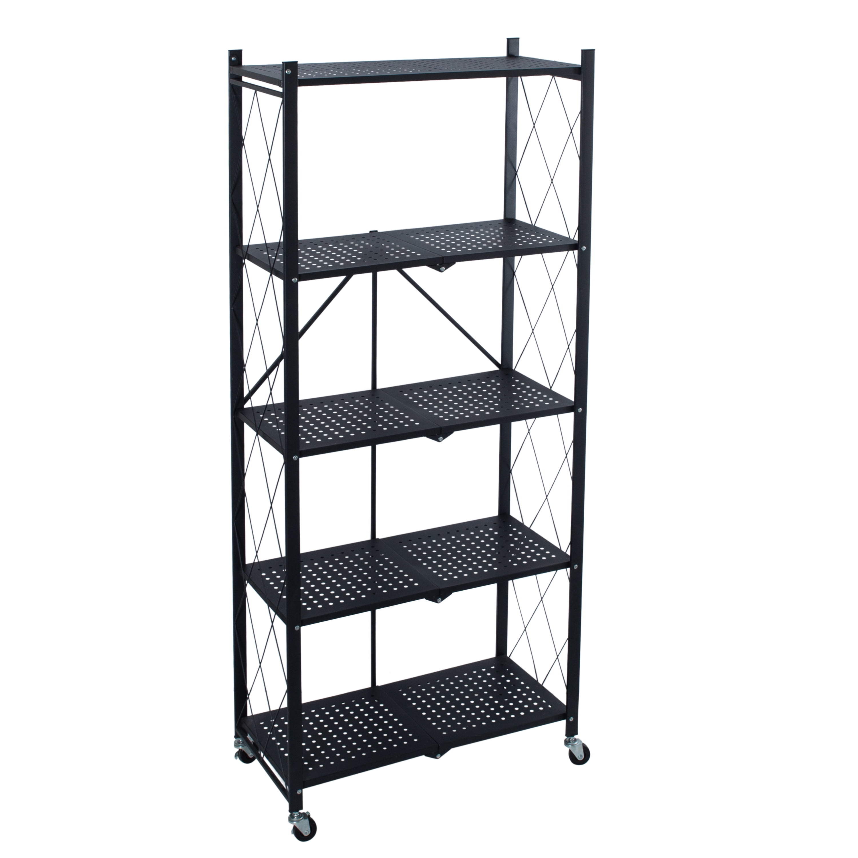 Organize It All 4 Shelf Foldable Metal Storage Shelves, Wheels, Adult,  Kitchen, Laundry Room, Black