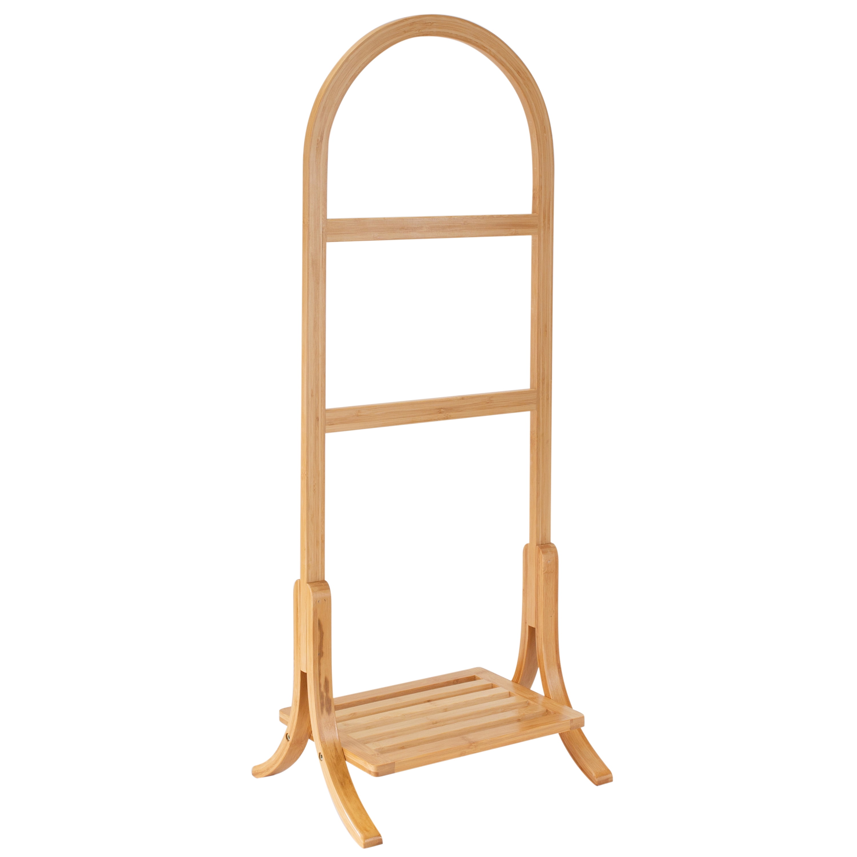 Natural Bamboo 2-Tier Freestanding Towel Rack with Shelf