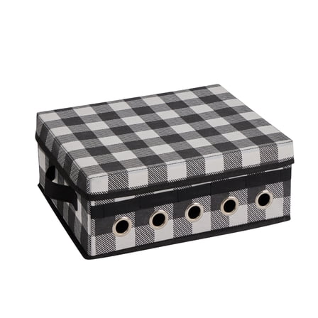 Organize It All Buffalo Plaid Gift Wrapping and Ribbon Storage Organizer Box in Black & White